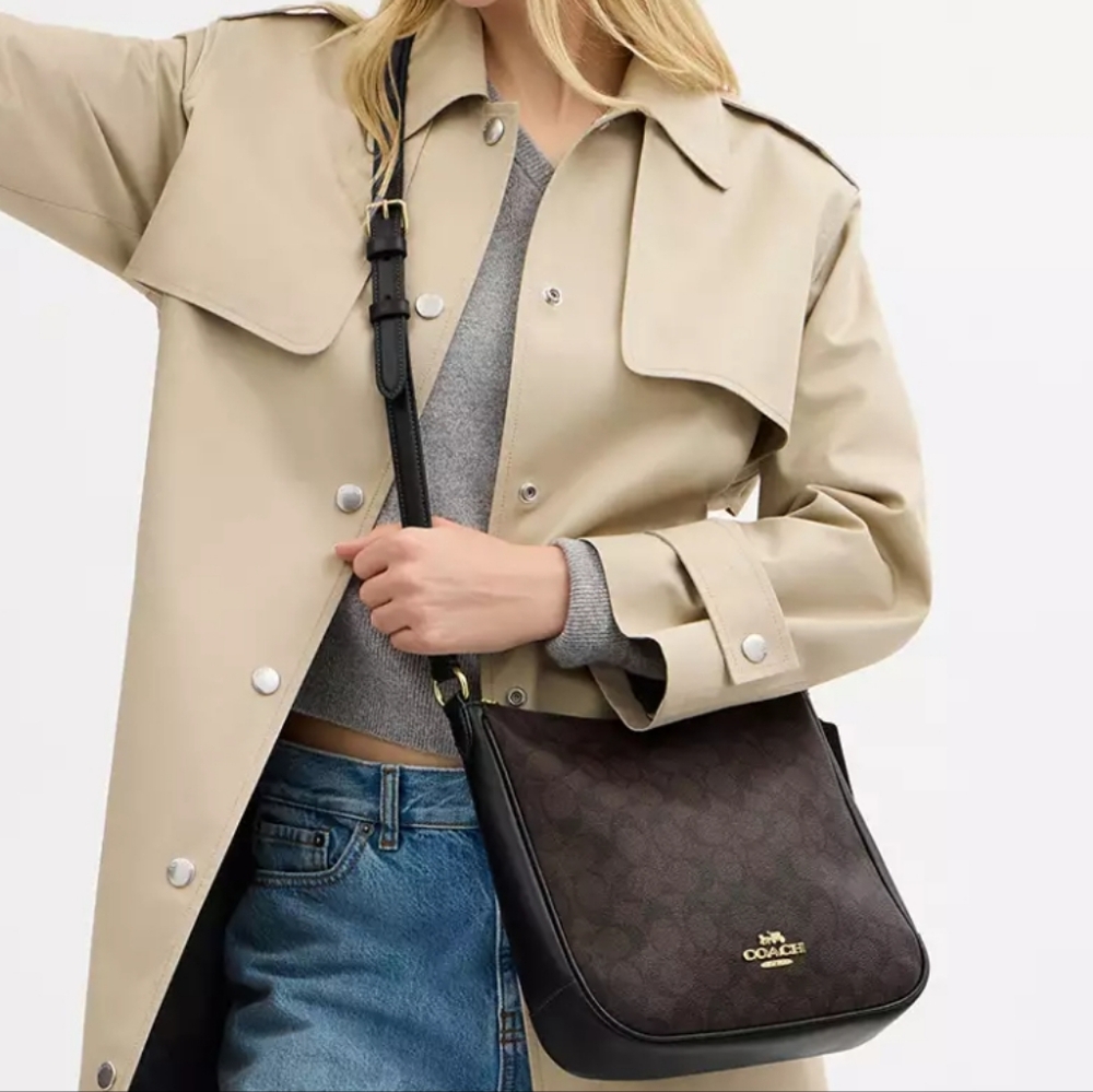 Coach Ellie File Crossbody Signature Canvas $350 Brown & Black